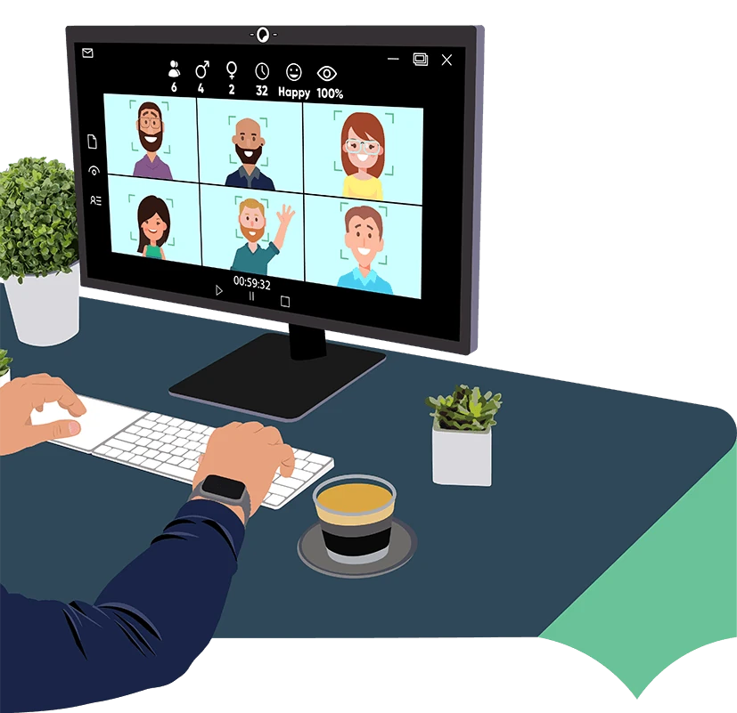 Example of VICO automatically analyzing the expressions of participants in a videoconference
